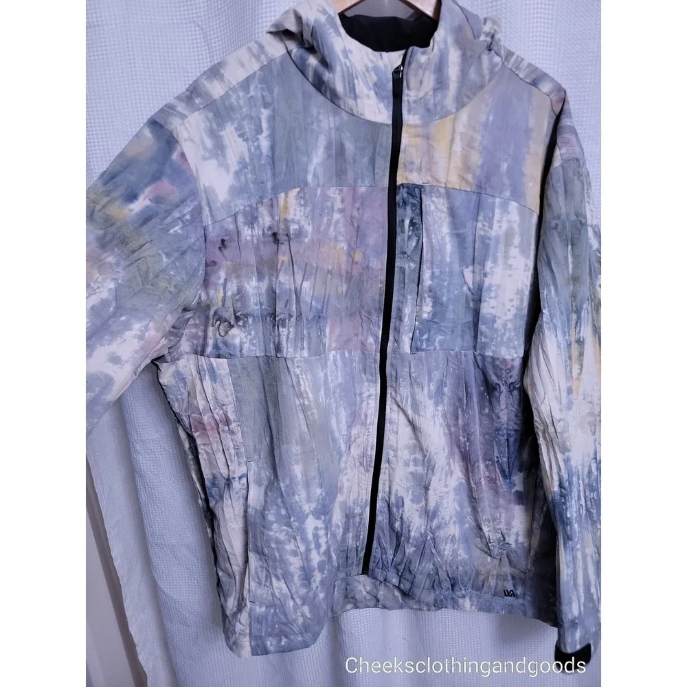 VRST Tie Dye Rain Jacket Mens XXL Gray Blue Nylon Shell Full Zip Hooded Coat